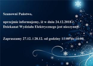Godziny otwarcia Dziekanatu w okresie świątecznym